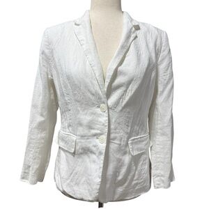 Banana Republic Linen Cotton Blazer Size 6 White Notch Neck Resort Clean Office